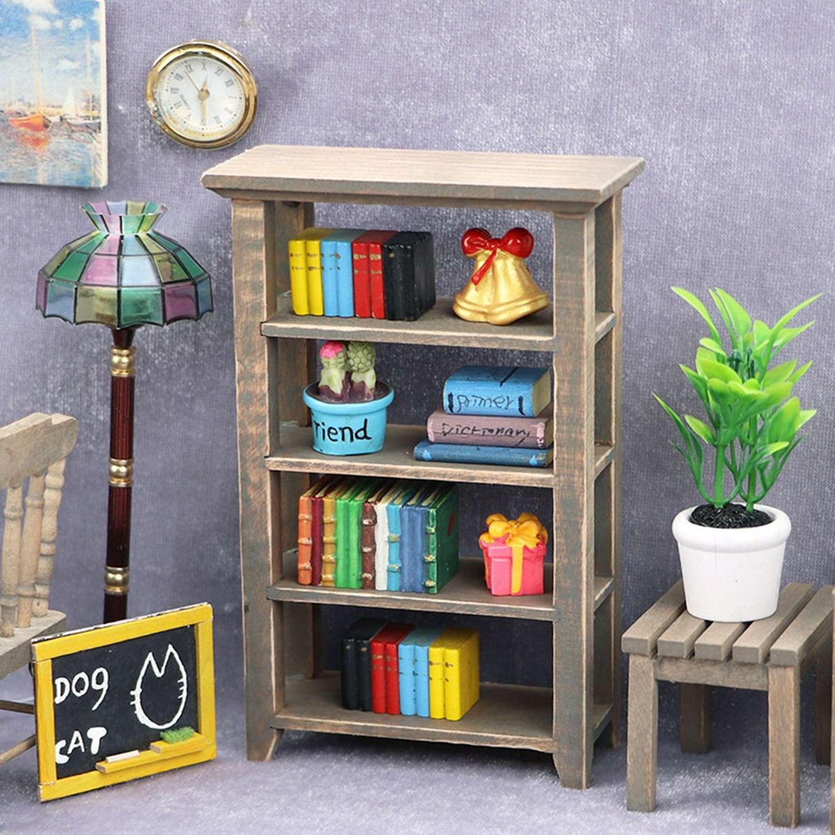1/12 Dollhouse Miniatures Wooden Flower Book Shelf Display Stand 1/12 Doll House Living Room Decor Accessory
