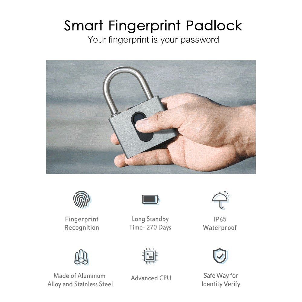 Smart Fingerprint Lock USB Rechargeable Keyless 20 Sets