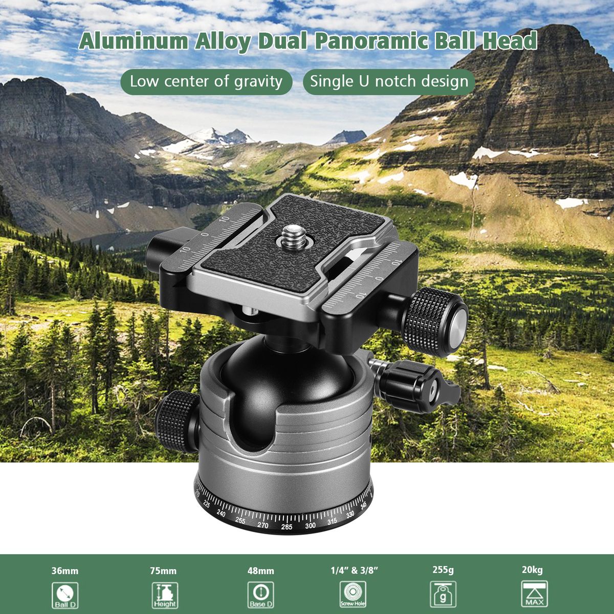 CNC Aluminum Alloy Dual Panoramic Ball Head Low Center Of