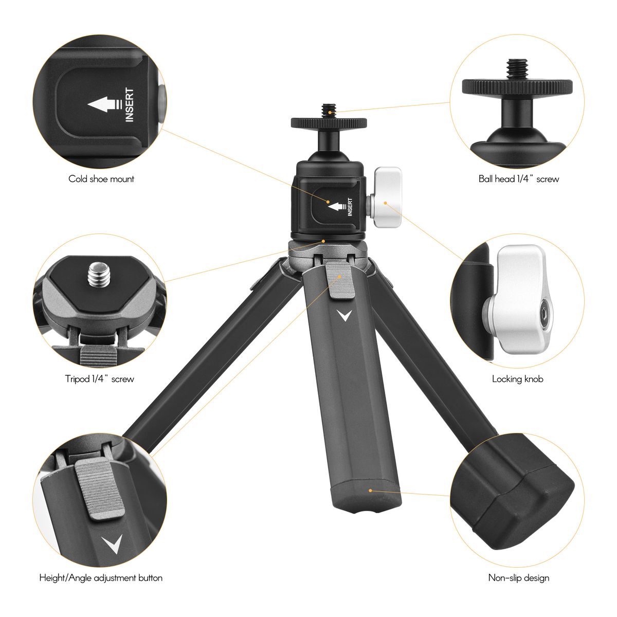 Mini Tripod Stand Sturdy Aluminum Alloy Tripod With Ball