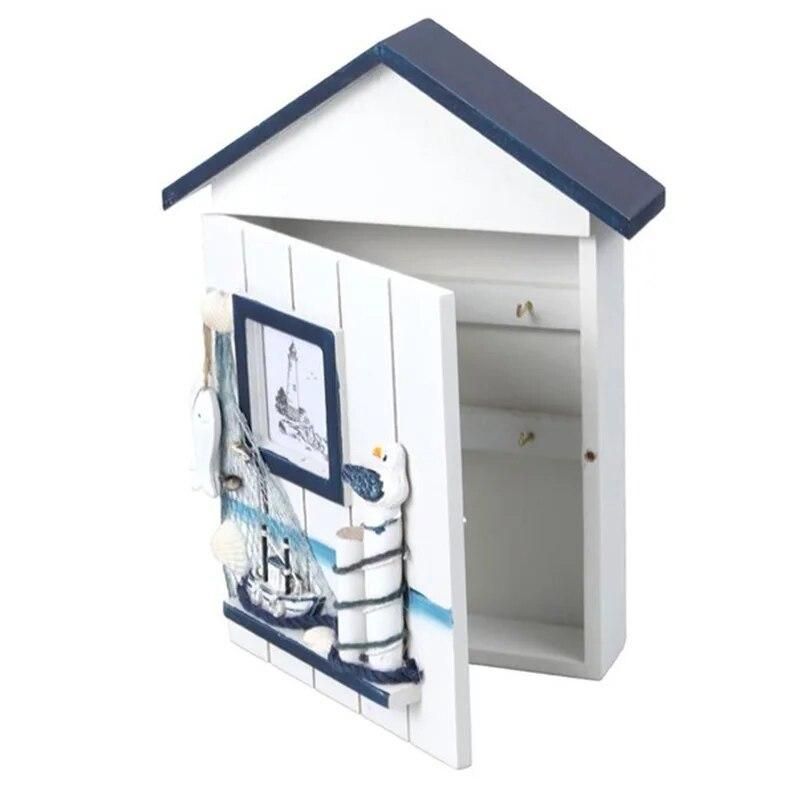 Hot Sale Mediterranean House Key Storage Holder Case Wall Mounted Wooden Storage Box