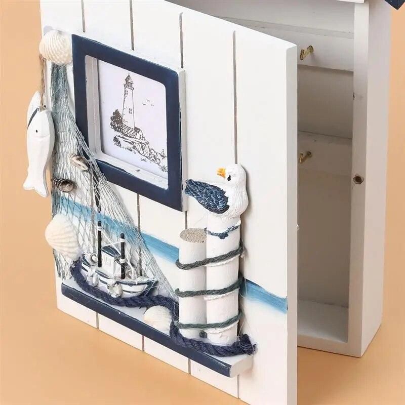 Hot Sale Mediterranean House Key Storage Holder Case Wall Mounted Wooden Storage Box