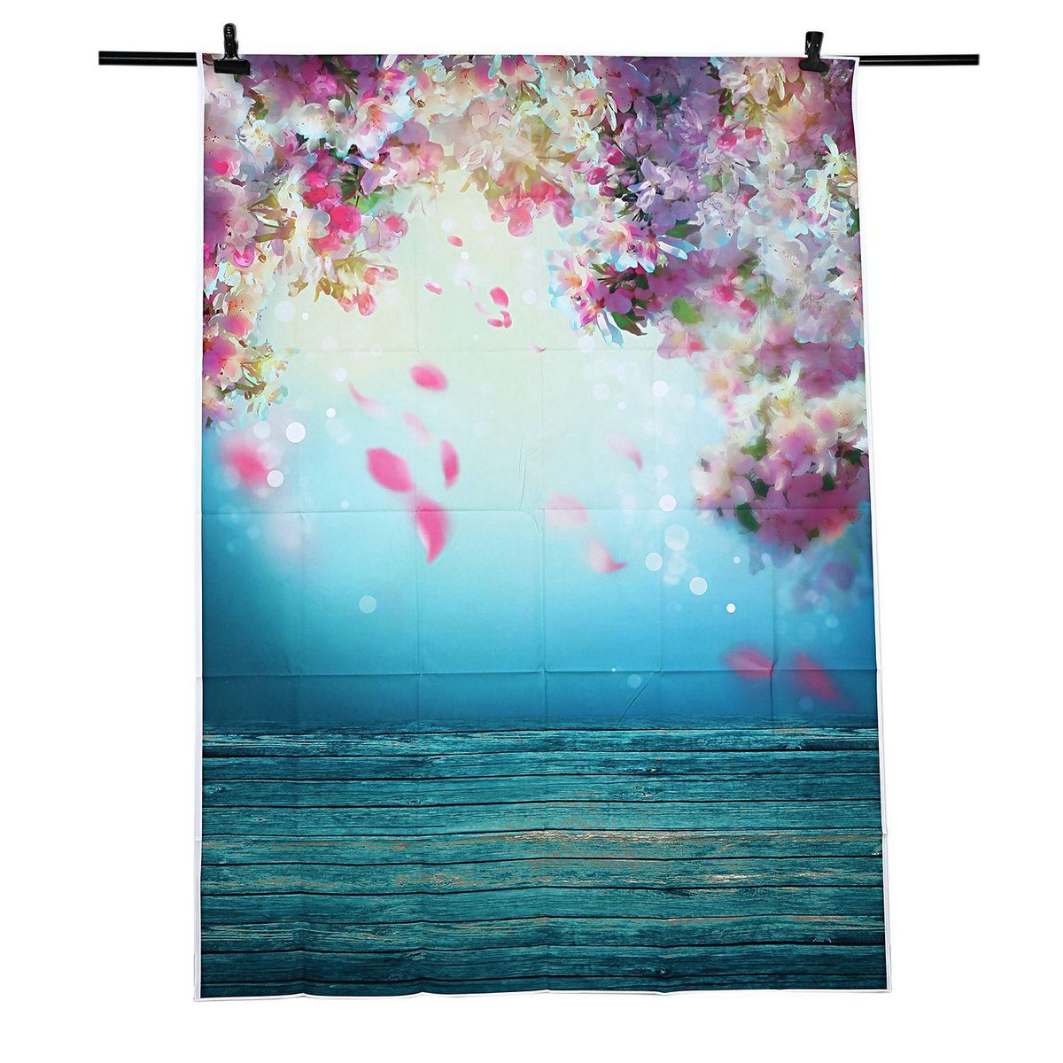 5x7FT Blue Theme Peach Blossom Petals Newborns Children Thin Vinyl Photography Backdrops Indoor Studio Computer-printed Seamless Background Photo Props
