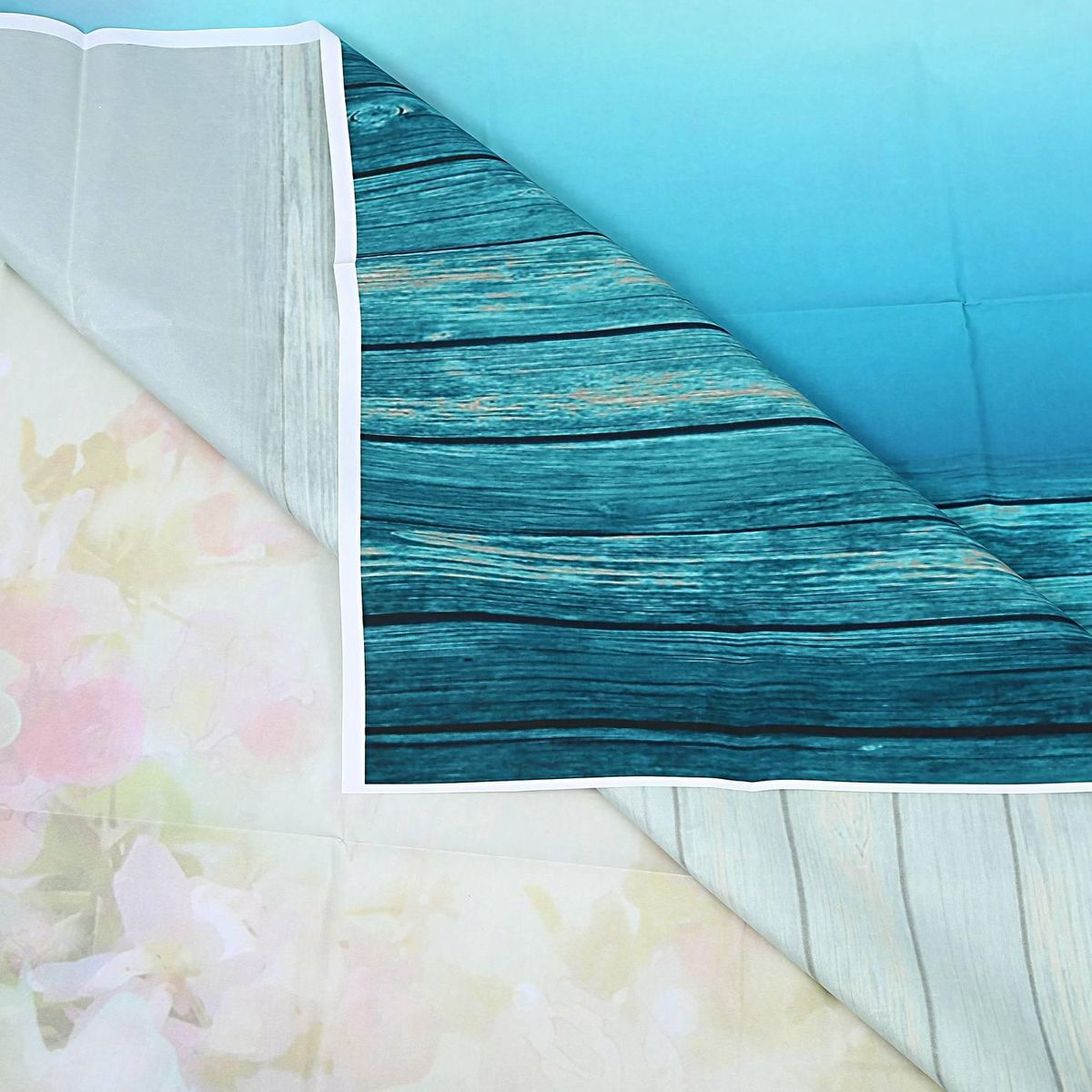 5x7FT Blue Theme Peach Blossom Petals Newborns Children Thin Vinyl Photography Backdrops Indoor Studio Computer-printed Seamless Background Photo Props