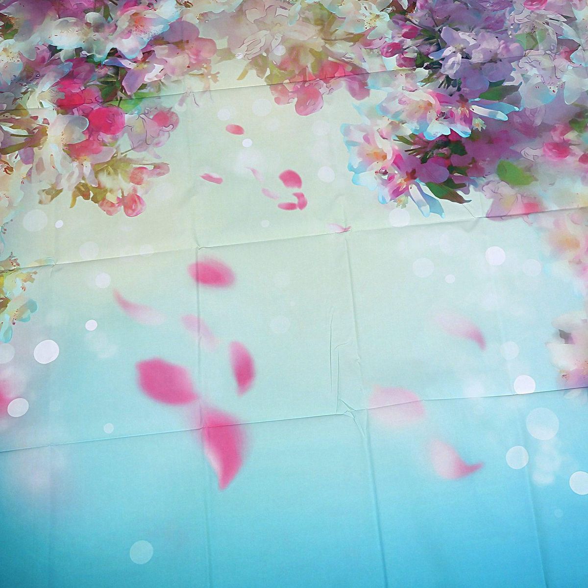 5x7FT Blue Theme Peach Blossom Petals Newborns Children Thin Vinyl Photography Backdrops Indoor Studio Computer-printed Seamless Background Photo Props