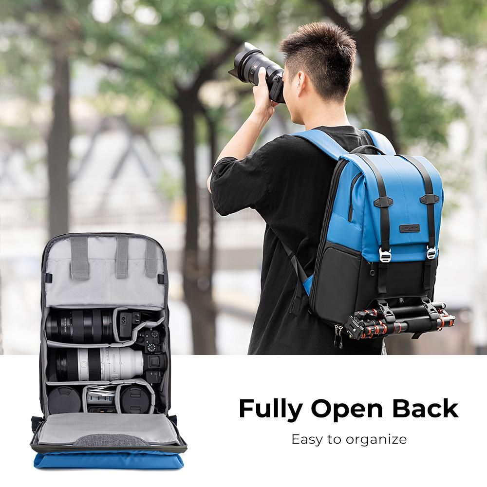 K&F CONCEPT Fashion Camera Backpack Waterproof Camera Bag 20L Large Capacity Camera Case with 15.6 Inch Laptop Compartment Tripod Holder Rain Cover for Women Men Photographers