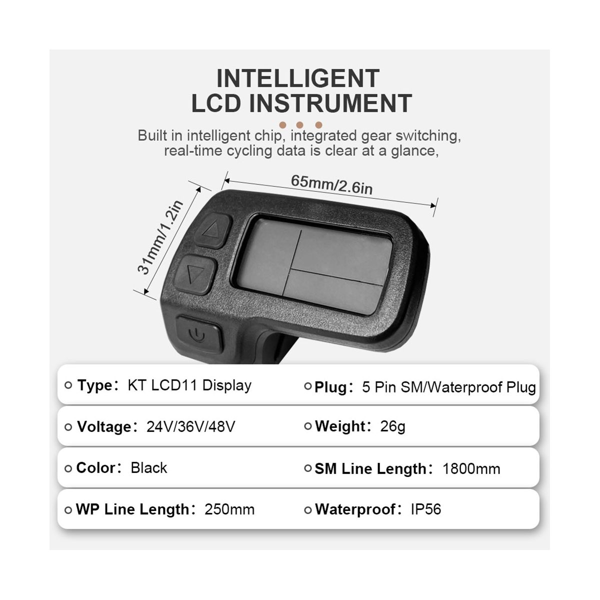 Ebike Display KT-LCD11 Mini Display 24V 36V 48V Waterproof Plug Electric Bike Display for Kunteng Controller Ebike Panel