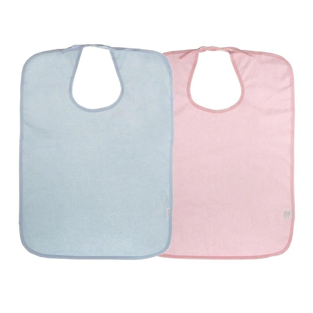 Pack of 2 Pieces Adult Bibs, Washable Reusable Waterproof Clothing Protectors with Adjustable Straps(Light Blue+Pink Color)