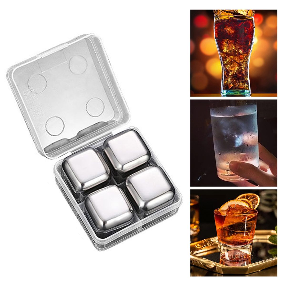 4Pcs Whiskey Cooler Metal Ice Cubes Beverage Beer Whiskey Rocks 4pcs