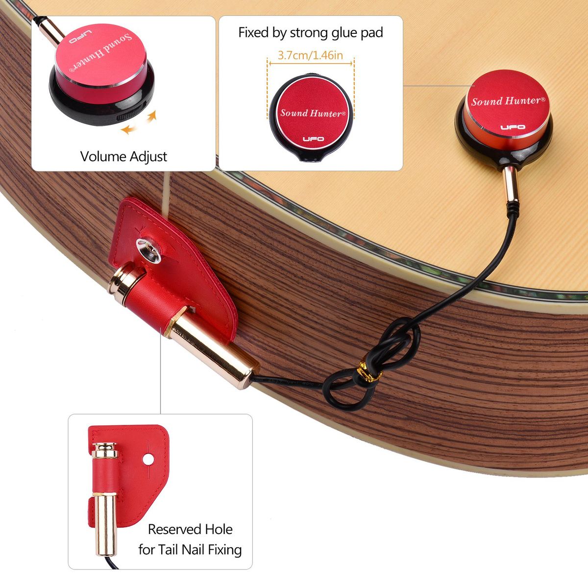 Sound Hunter Guitar Transducer Pickup Piezo Pickup for Acoustic Guitar Ukulele Violin Viola Erhu Instrument Accessory Replacement