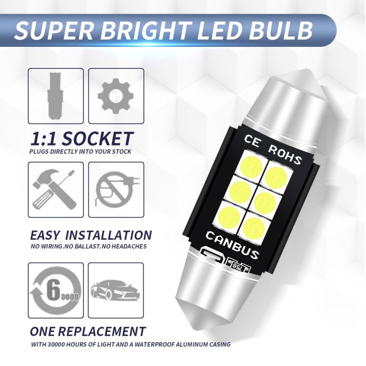 2 PCS 36mm DC12V-24V 3W 6000K 660LM Car Reading Lamp