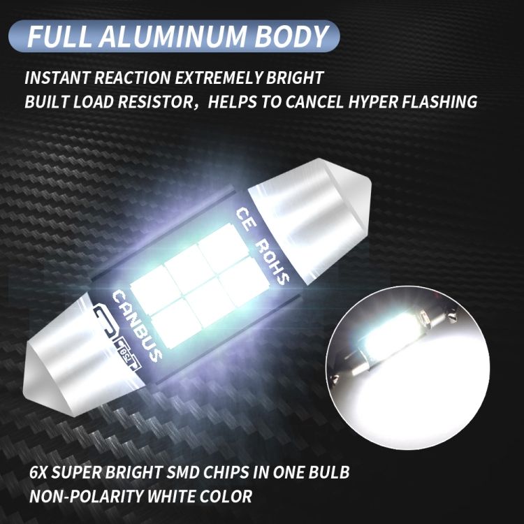 2 PCS 36mm DC12V-24V 3W 6000K 660LM Car Reading Lamp