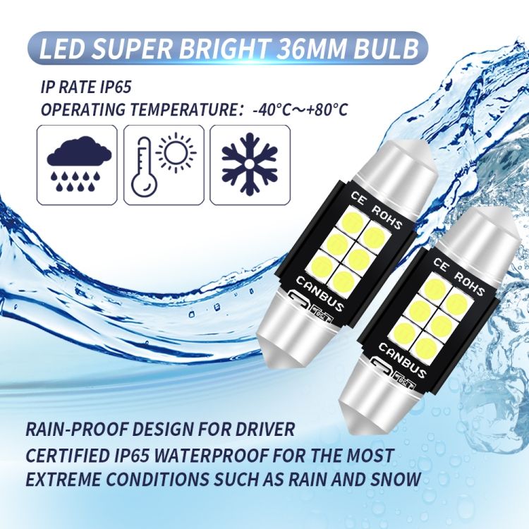 2 PCS 36mm DC12V-24V 3W 6000K 660LM Car Reading Lamp
