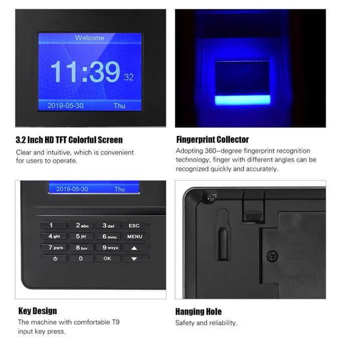 Intelligent Biometric Fingerprint Time Attendance Machine With 3.2In TFT Display Screen