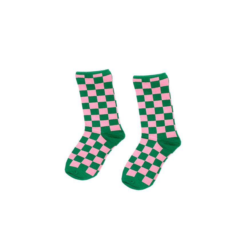 Chessboard Stockings Children's Autumn And Winter Fashion High Waist Net Red Green Black Lattice Pure Cotton Korean Green Medium Tube Stockings