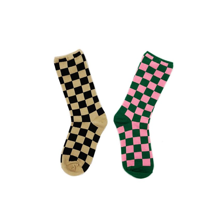 Chessboard Stockings Children's Autumn And Winter Fashion High Waist Net Red Green Black Lattice Pure Cotton Korean Green Medium Tube Stockings