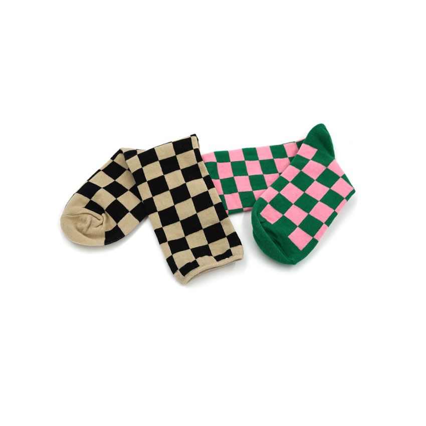 Chessboard Stockings Children's Autumn And Winter Fashion High Waist Net Red Green Black Lattice Pure Cotton Korean Green Medium Tube Stockings