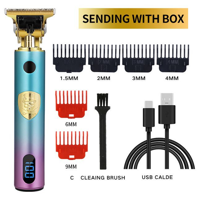 Finishing Fading Blending Professional Hair Trimmer For Men Pro Beard Trimmer Electric Hair Clipper Lithium Hair Cutting Machine(#LCD Skull)