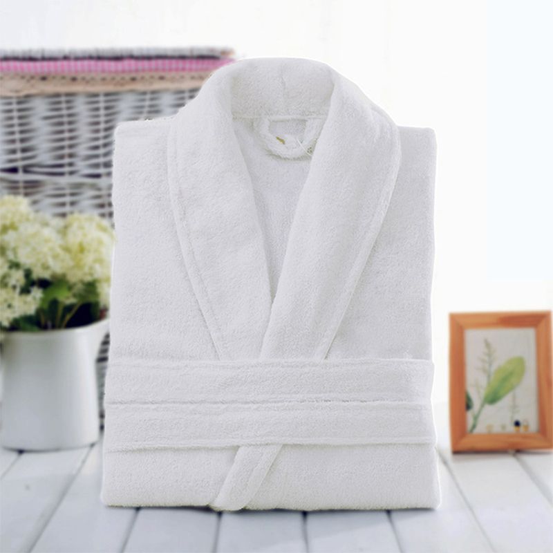 (White)100% Cotton Toweling Terry Robe Unisex Lovers Soft Bath Robe Men And Women Nightrobe Sleepwe