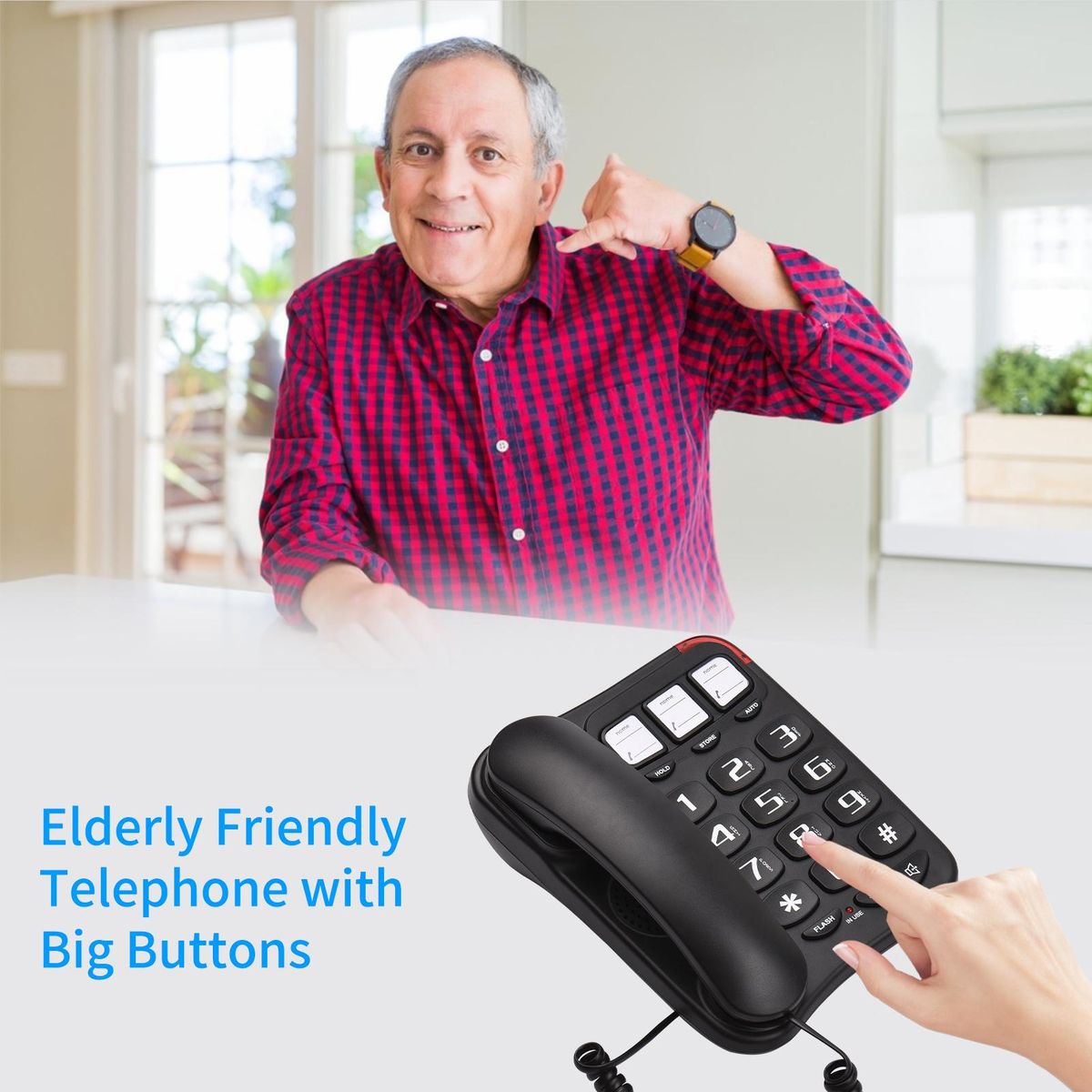Black Corded Phone with Big Button Desk Landline Phone Wall Mountable Telephone Support Hands-Free/Redial/Flash/Speed Dial/Ring Volume Control for Elderly Seniors Home Office Business Hotel
