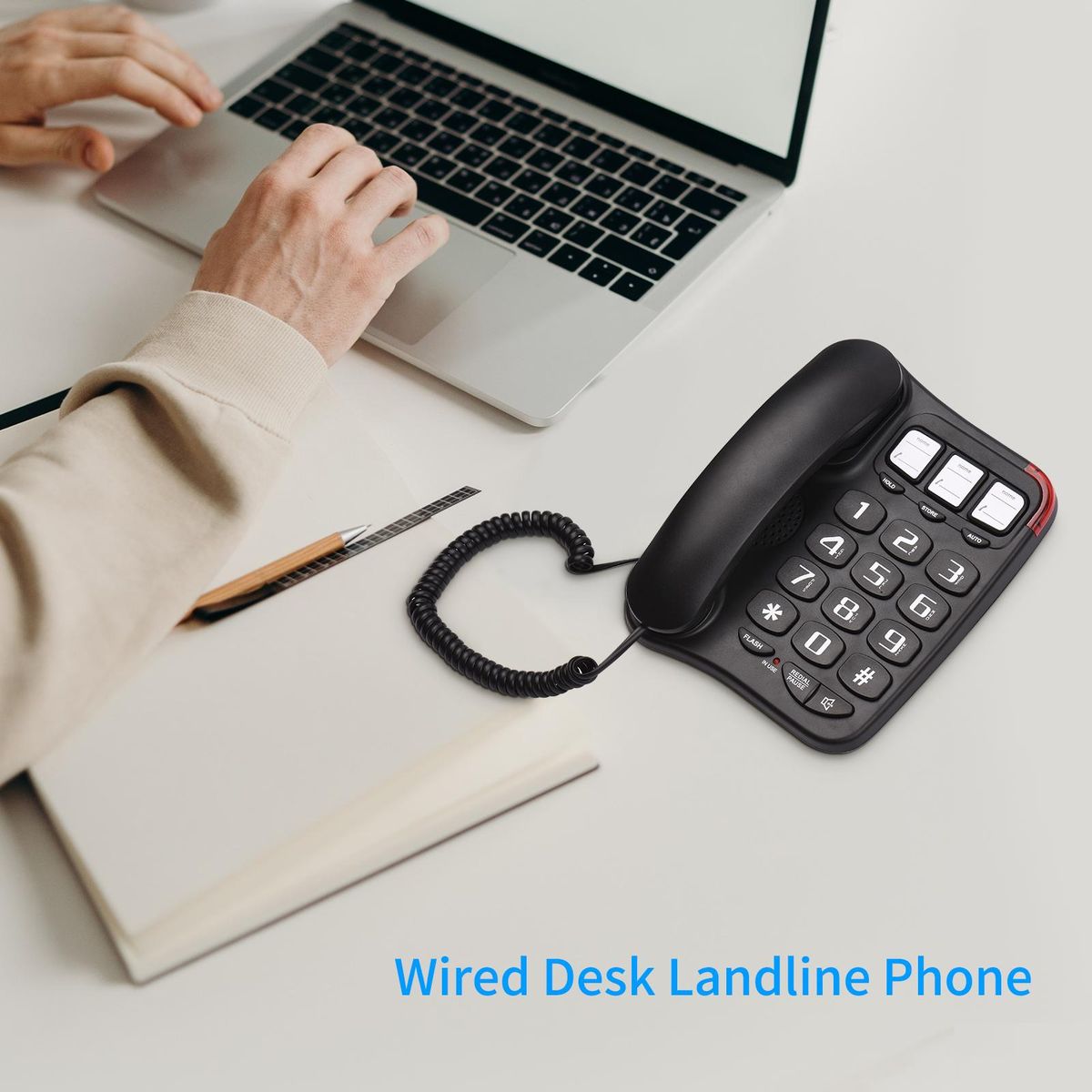Black Corded Phone with Big Button Desk Landline Phone Wall Mountable Telephone Support Hands-Free/Redial/Flash/Speed Dial/Ring Volume Control for Elderly Seniors Home Office Business Hotel