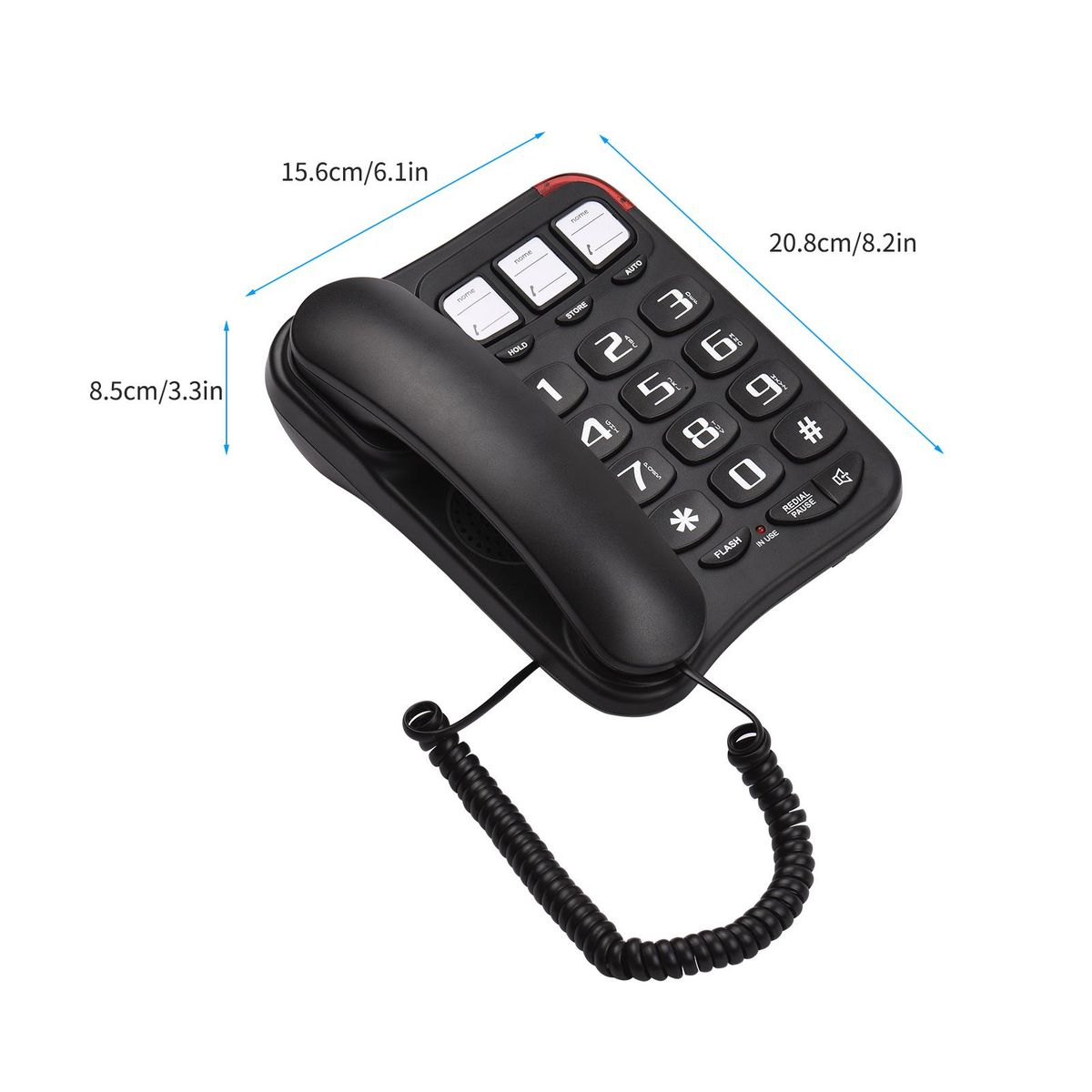 Black Corded Phone with Big Button Desk Landline Phone Wall Mountable Telephone Support Hands-Free/Redial/Flash/Speed Dial/Ring Volume Control for Elderly Seniors Home Office Business Hotel
