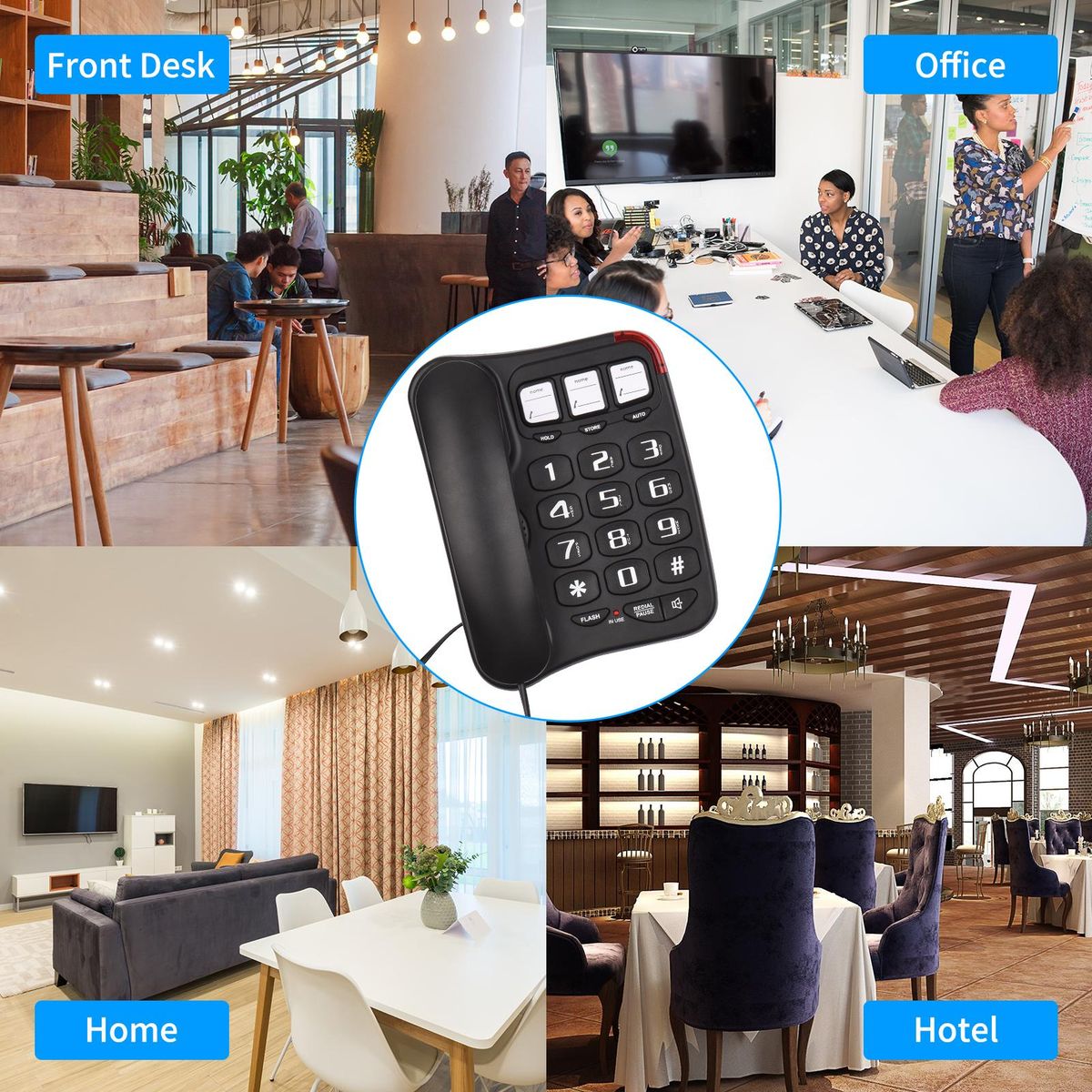 Black Corded Phone with Big Button Desk Landline Phone Wall Mountable Telephone Support Hands-Free/Redial/Flash/Speed Dial/Ring Volume Control for Elderly Seniors Home Office Business Hotel