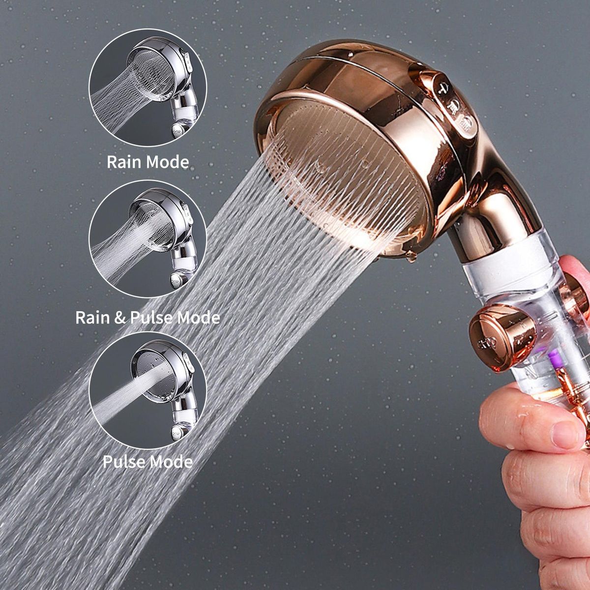 Handheld Shower Head with Turbo Fan ON/Off Pause Switch 3-Settings High Pressure Showerhead G1/2 Water Saving Bathroom Shower Head Bath Handheld Shower Head Replacement