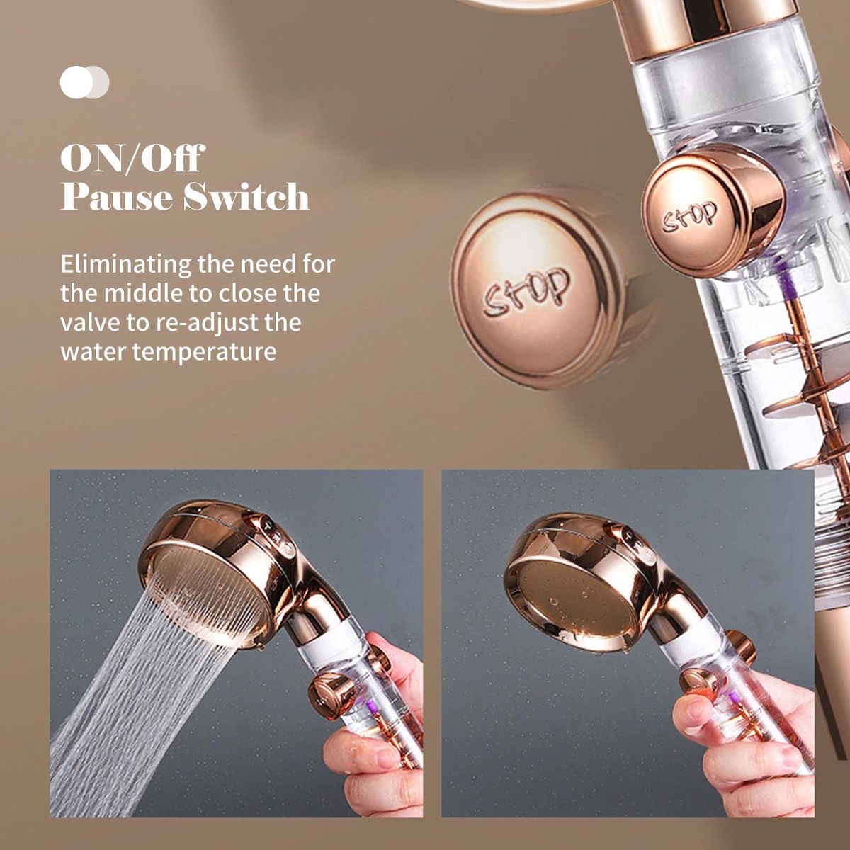 Handheld Shower Head with Turbo Fan ON/Off Pause Switch 3-Settings High Pressure Showerhead G1/2 Water Saving Bathroom Shower Head Bath Handheld Shower Head Replacement