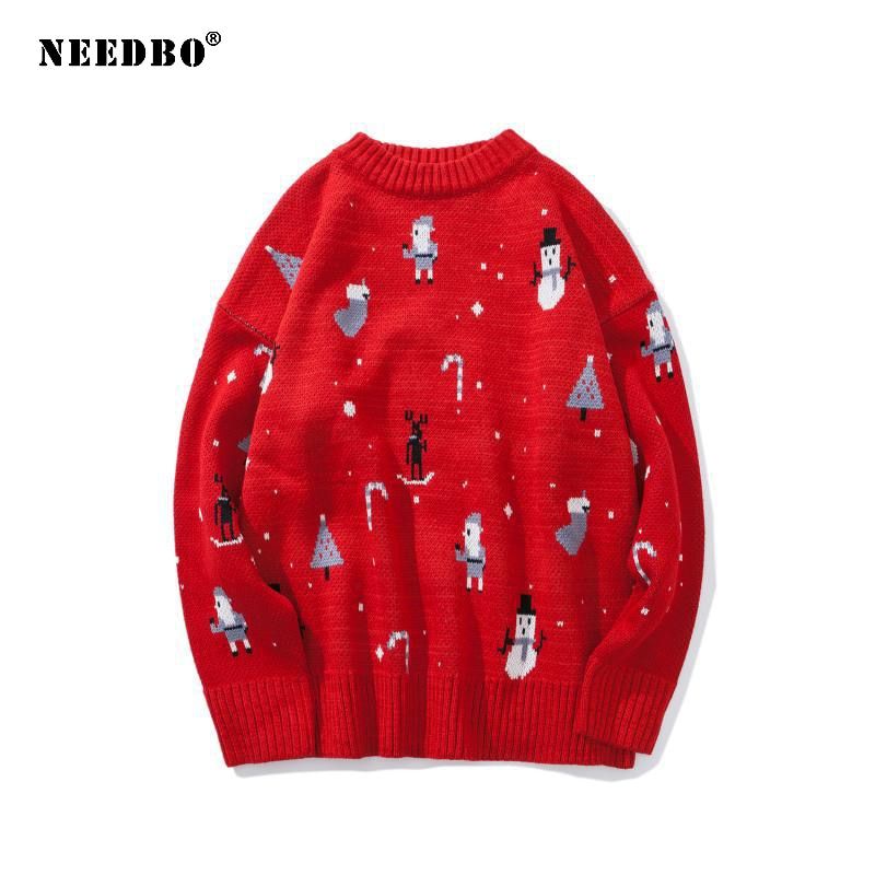 Knit Sweater Women Oversize Pullover Long Sleeve Christmas Couple Womens Sweaters Autumn Winter Sweater Women's Knitted Jacke(#Red)