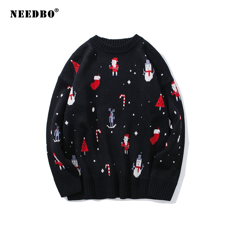 Knit Sweater Women Oversize Pullover Long Sleeve Christmas Couple Womens Sweaters Autumn Winter Sweater Women's Knitted Jacke(#Red)