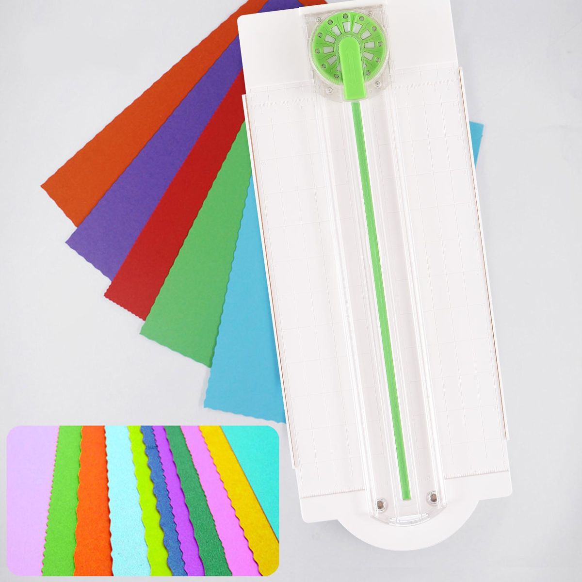 12in1 Mini Paper Trimmer Rotary Cutter A4 Cut Length 12 Different Shapes Desktop Paper Cutting Machine with Auxiliary rulers for Craft Paper Photos Cards Scrapbooking Office Home Supplies