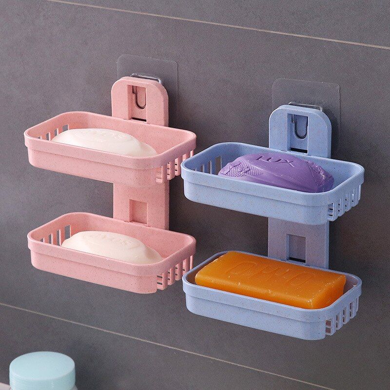 Shower Soap Dish Bathroom Double Storage Basket Soap Holder