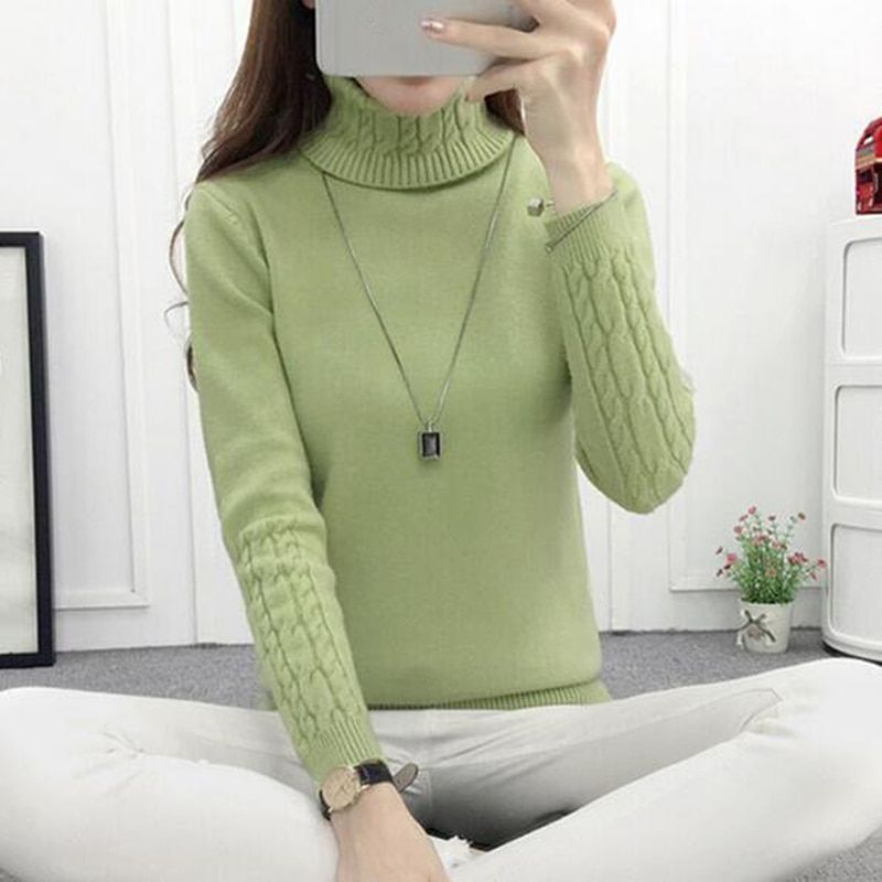 New Women Knitted Autumn Winter Sweater Women Long Sleeve Thick Turtleneck Sweaters Pullovers Female Jumper Tricot Tops(#White)