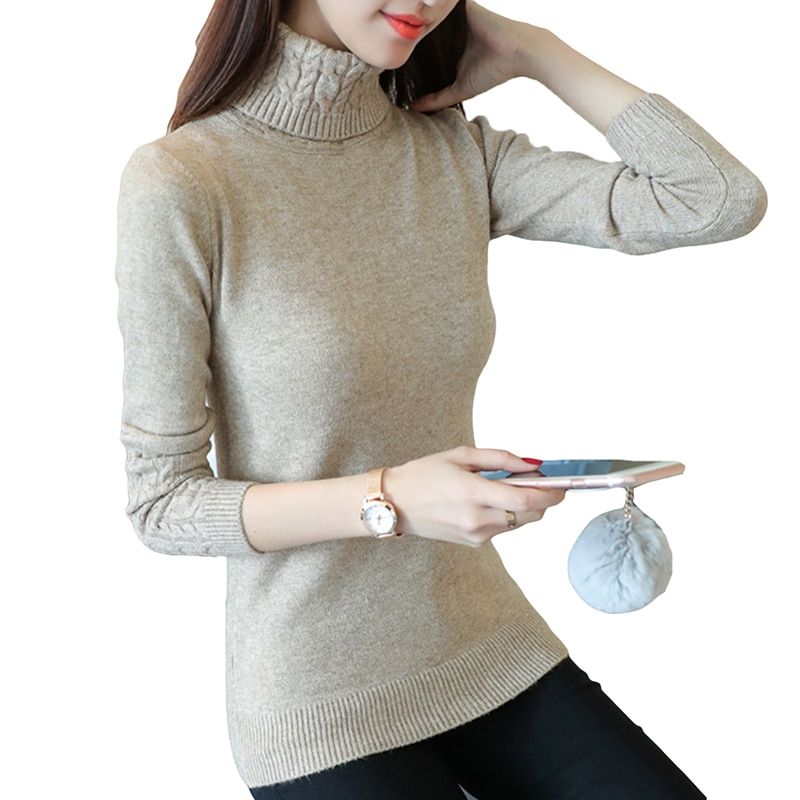 New Women Knitted Autumn Winter Sweater Women Long Sleeve Thick Turtleneck Sweaters Pullovers Female Jumper Tricot Tops(#White)