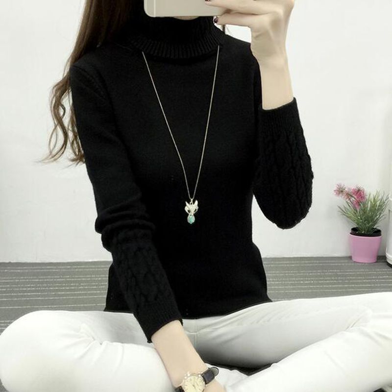 New Women Knitted Autumn Winter Sweater Women Long Sleeve Thick Turtleneck Sweaters Pullovers Female Jumper Tricot Tops(#White)
