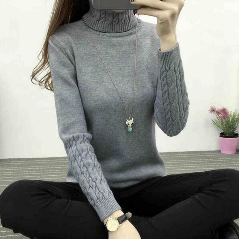 New Women Knitted Autumn Winter Sweater Women Long Sleeve Thick Turtleneck Sweaters Pullovers Female Jumper Tricot Tops(#White)