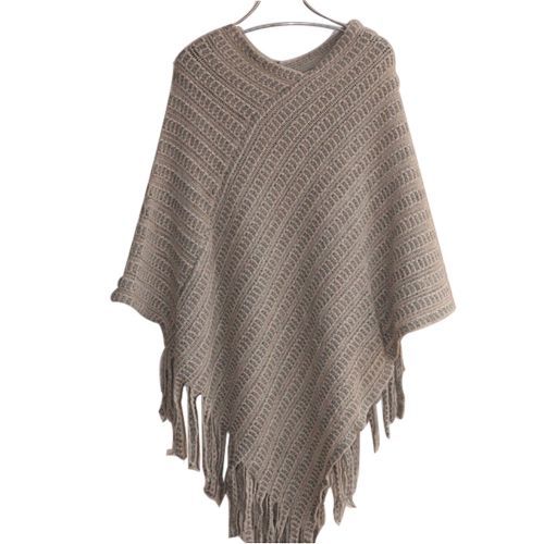 New 2017 Womens Ladies Cape Coat Fringe Poncho Oblique Stripe Coat Bohemian Shawl Scarf(#Black)