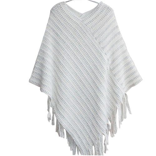 New 2017 Womens Ladies Cape Coat Fringe Poncho Oblique Stripe Coat Bohemian Shawl Scarf(#Black)