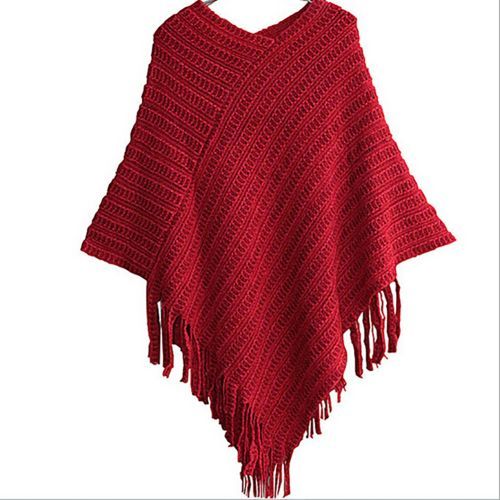 New 2017 Womens Ladies Cape Coat Fringe Poncho Oblique Stripe Coat Bohemian Shawl Scarf(#Black)