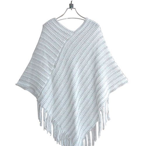 New 2017 Womens Ladies Cape Coat Fringe Poncho Oblique Stripe Coat Bohemian Shawl Scarf(#Black)