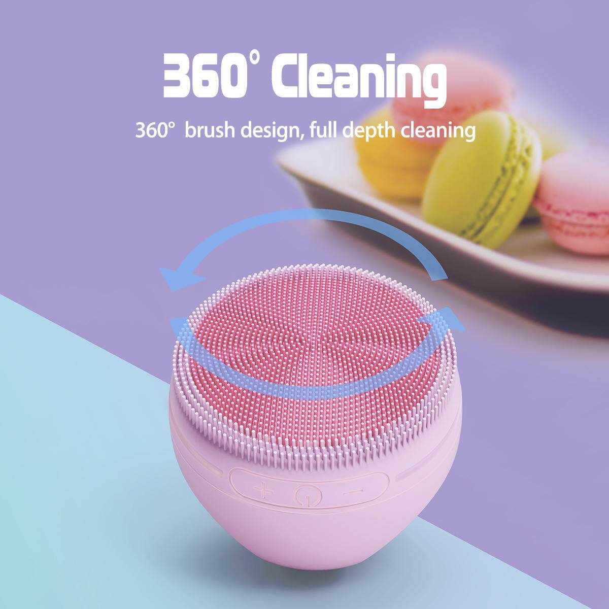 Upgraded Electric Facial Brush Cleaner Face Warm Cleansing Skin Massage Scrubber Pink