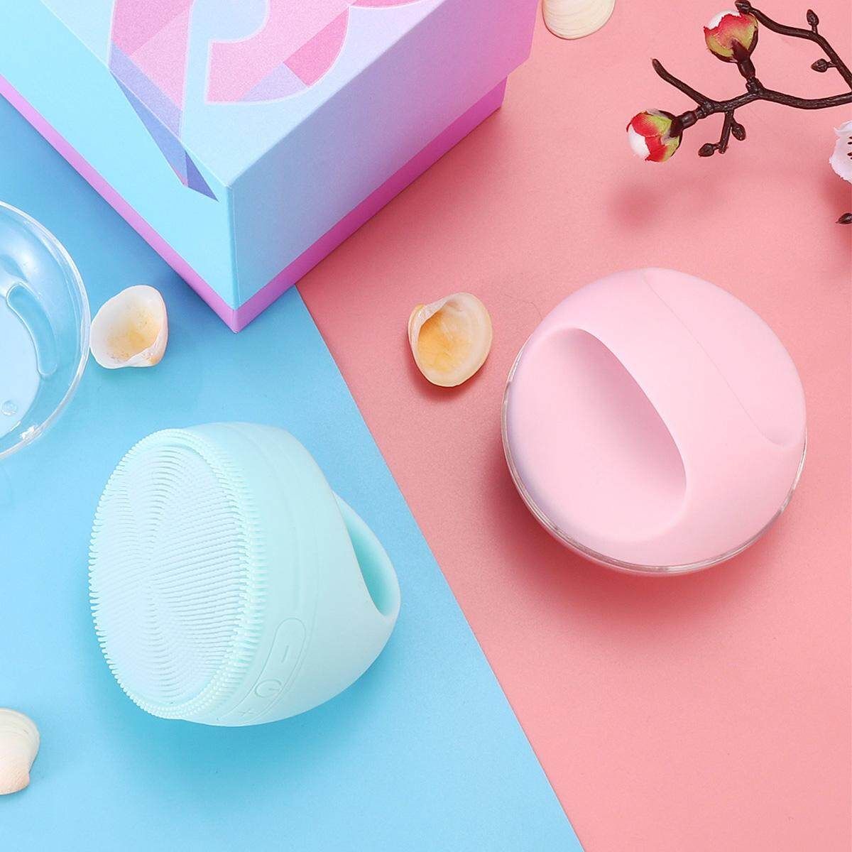 Upgraded Electric Facial Brush Cleaner Face Warm Cleansing Skin Massage Scrubber Pink