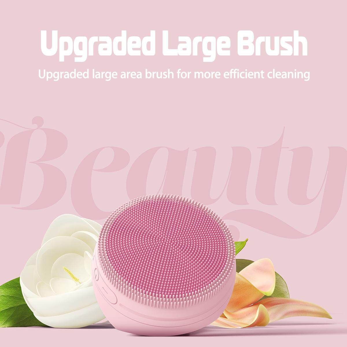 Upgraded Electric Facial Brush Cleaner Face Warm Cleansing Skin Massage Scrubber Pink