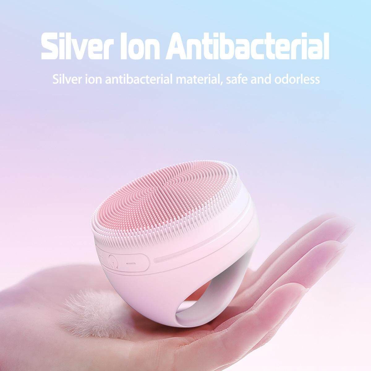Upgraded Electric Facial Brush Cleaner Face Warm Cleansing Skin Massage Scrubber Pink