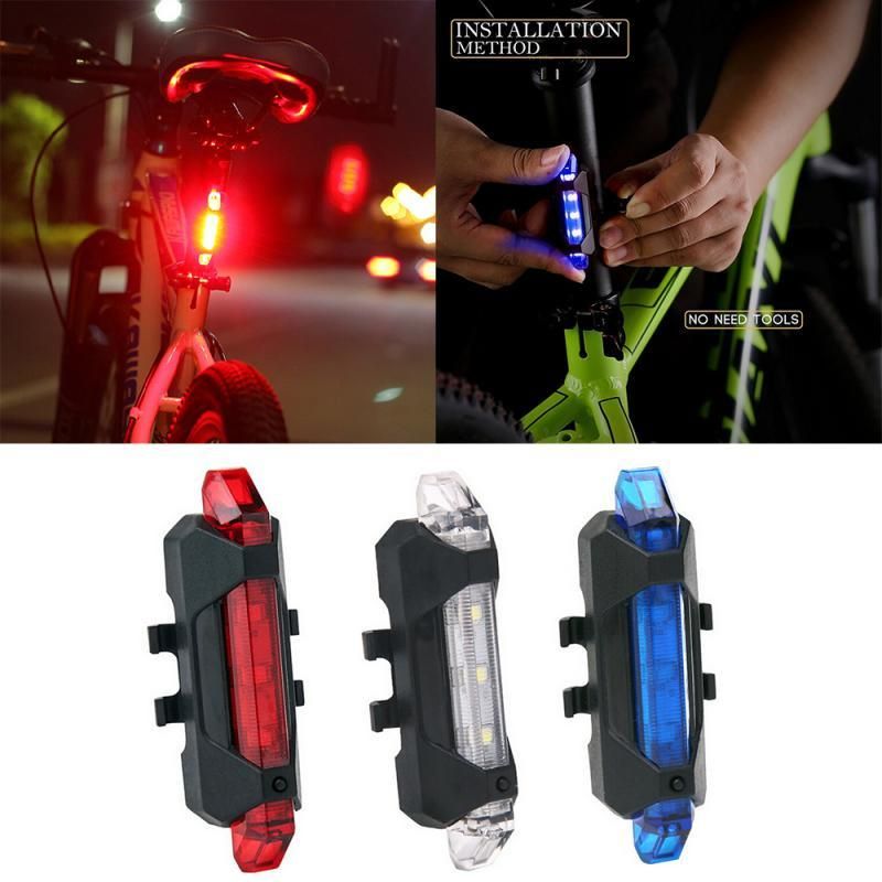 Bike Rear Tail Light LED USB Rechargeable Cycling Taillamp Safety Warning Light