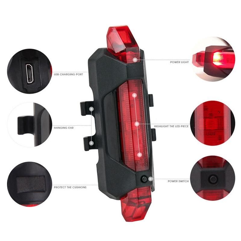 Bike Rear Tail Light LED USB Rechargeable Cycling Taillamp Safety Warning Light