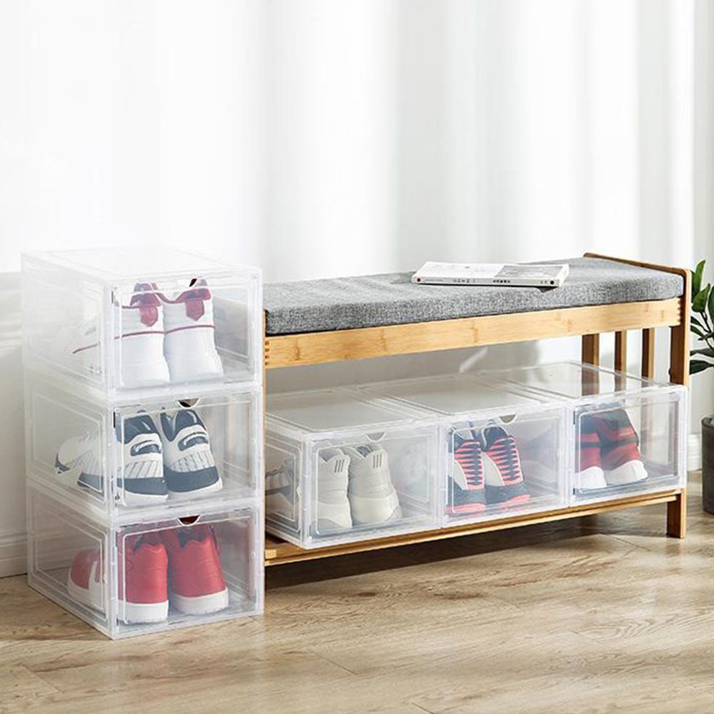 6Pcs Shoe Box Stackable Shoe Storage Box Drop Front Shoe Box