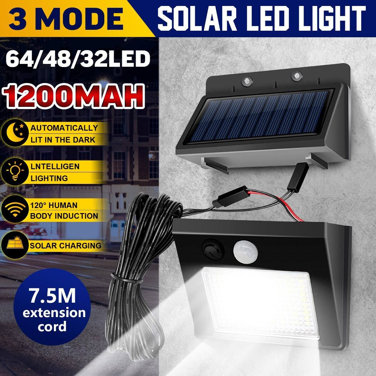 64LED Solar 3 Modes LED Split Waterproof Solar Lamp Human Body Sensor 64LED