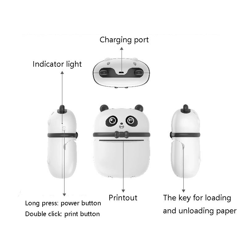 Panda Mini Thermal Printer Pocket Student Homework Mistakes Collections Printer Bluetooth Photo Printer(English Version Pink)